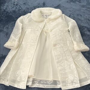 Elegant White Kids Formal Dress with Faux Fur Trim